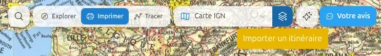Bouton d'import à côté du sélecteur de fonds, en haut à droite de la carte