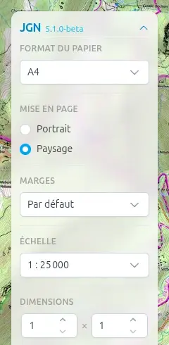 Panneau latéral avec format, marges, échelle et dimensions