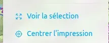 Boutons Voir la sélection et Centrer l'impression