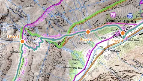 Bouton « Ajouter un point d'étape » de la palette et une étape fraîchement créée sur le tracé