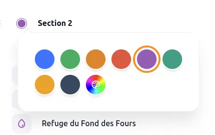 Popover de sélection de couleur pour une section ou un waypoint
