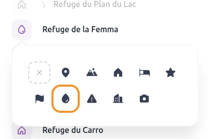 Popover de sélection d'icône pour un point d'étape